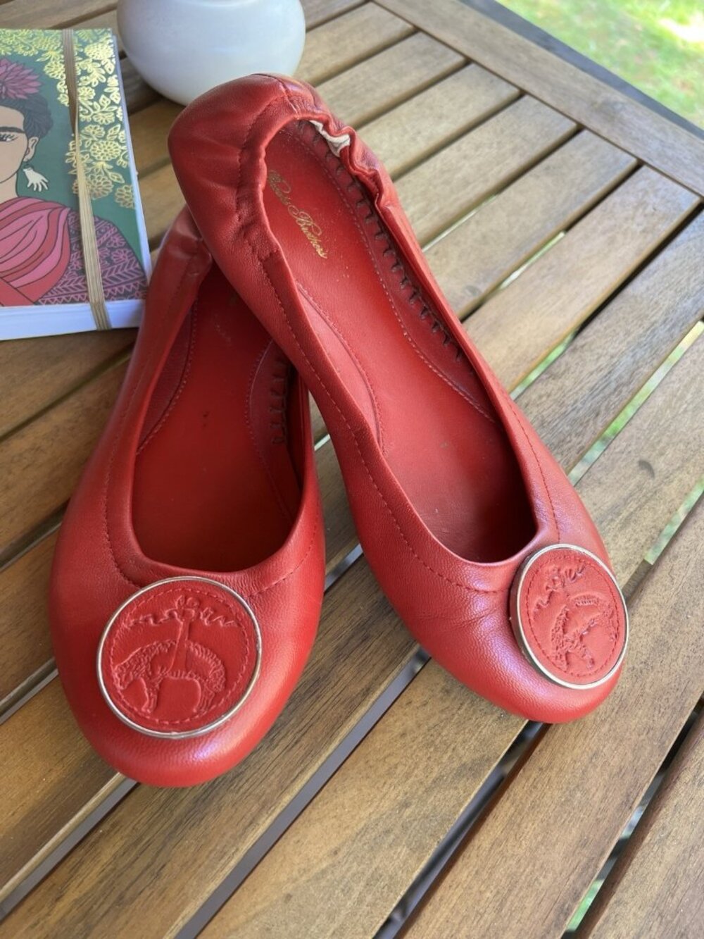 Brooks Brothers Red Leather Logo Ballet Flats Women’s Size 9